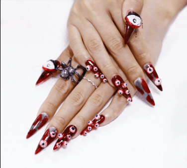 Halloween Long Length 10Pcs Handmade Presson Nails Origianl Design Horror Almond Nails ArtNail Care Press-on Nail