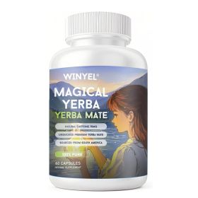 WINYEL Yerba Mate Capsules 75mg Natural Caffeine Per Capsule Natural Plant-Based Energy & Focus Support Supports Mental Clarity & Digestive Welln (Option: One bottle)